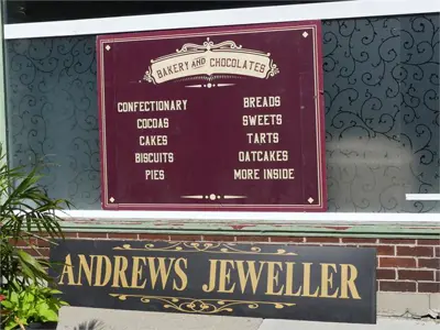 Old bakery sign on storefront